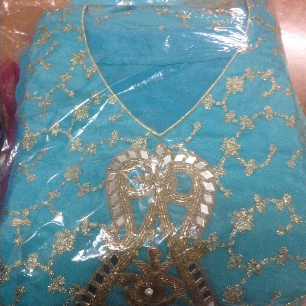 blue nd gold plazo dress